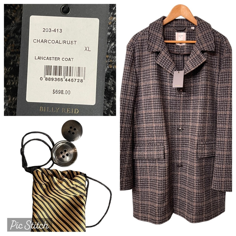Billy Reid Italy Tweed Wool / Nylon Walking Coat Overcoat Bond Skyfall Size XL